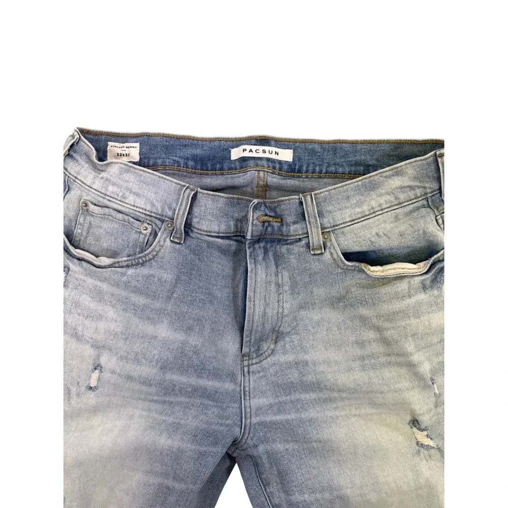 PacSun Stacked Skinny Distressed Light Wash Blue Jeans Mens 32x32 132SU205002PC